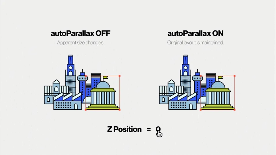autoParallax demo: layers gain depth as the camera moves